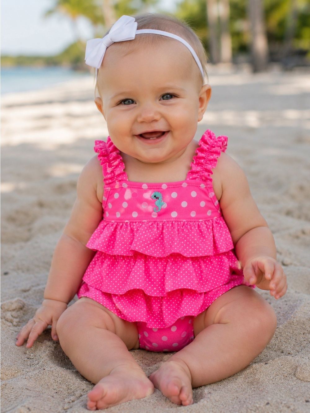 Child of Mine by Carter's Polka Dot Seahorse Ruffle One-Piece Swimsuit - Size 6-